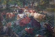 Emile Claus Cows crossing the Lys River oil painting